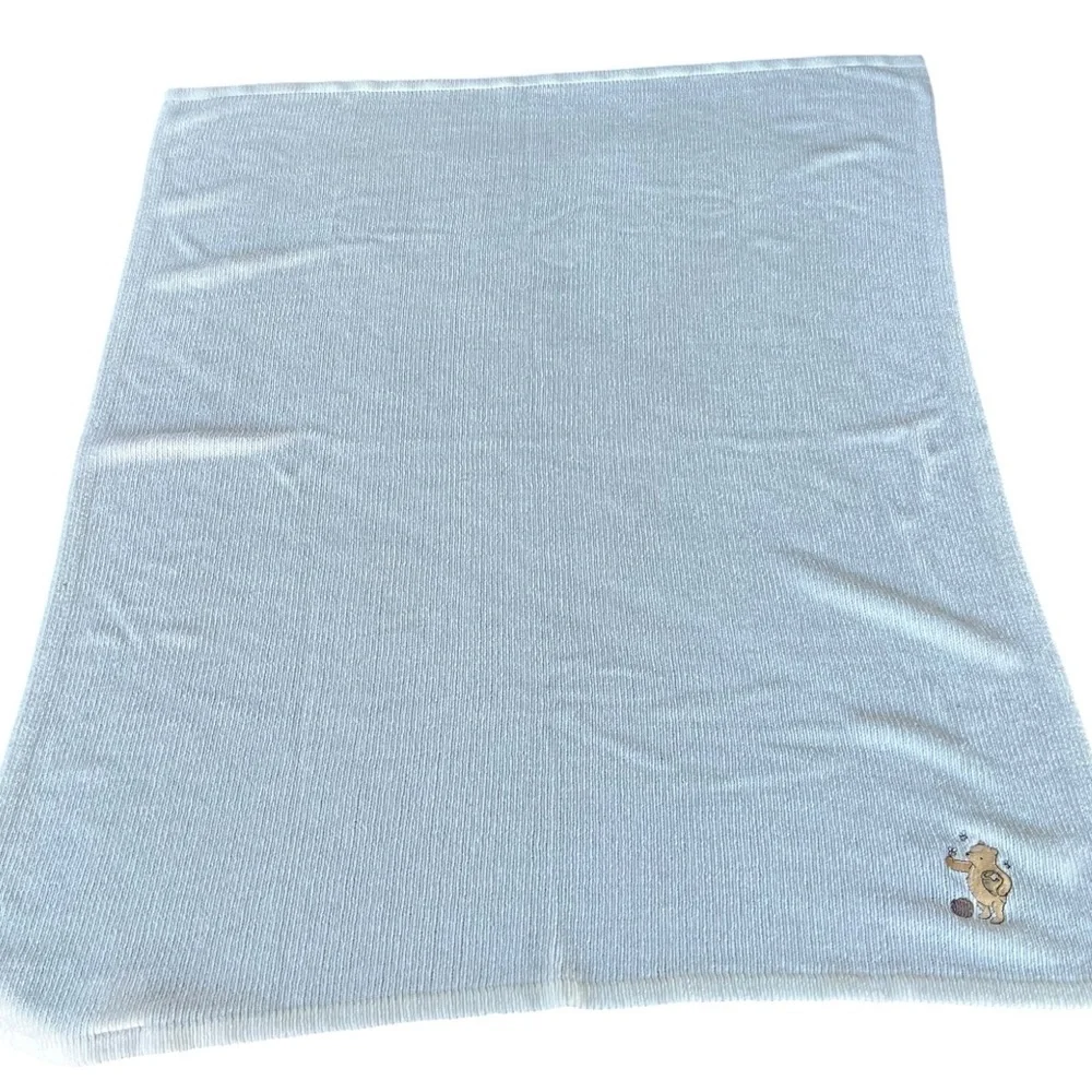 Vintage Classic Pooh Embroidered Chenille Baby Blanket Cream Honey Pot 31x39 GUC